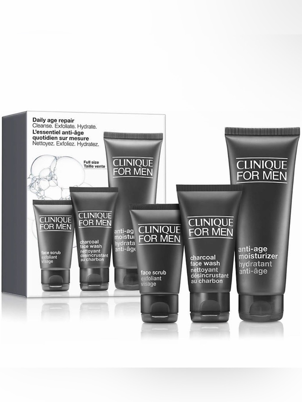 $68 | Clinique Daily Age Repair Men’s Skincare Kit: Cleanse, Exfoliate, Hydrate